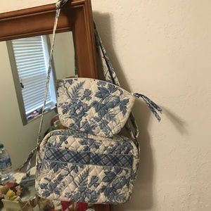 *SOLD*Vera Bradley Blue Toile Bag/Makeup Bag Set